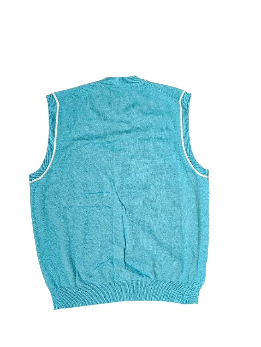 NWT PERRY ELLIS AMERICA Aqua White Trim Button Front Cotton Vest | SZ L